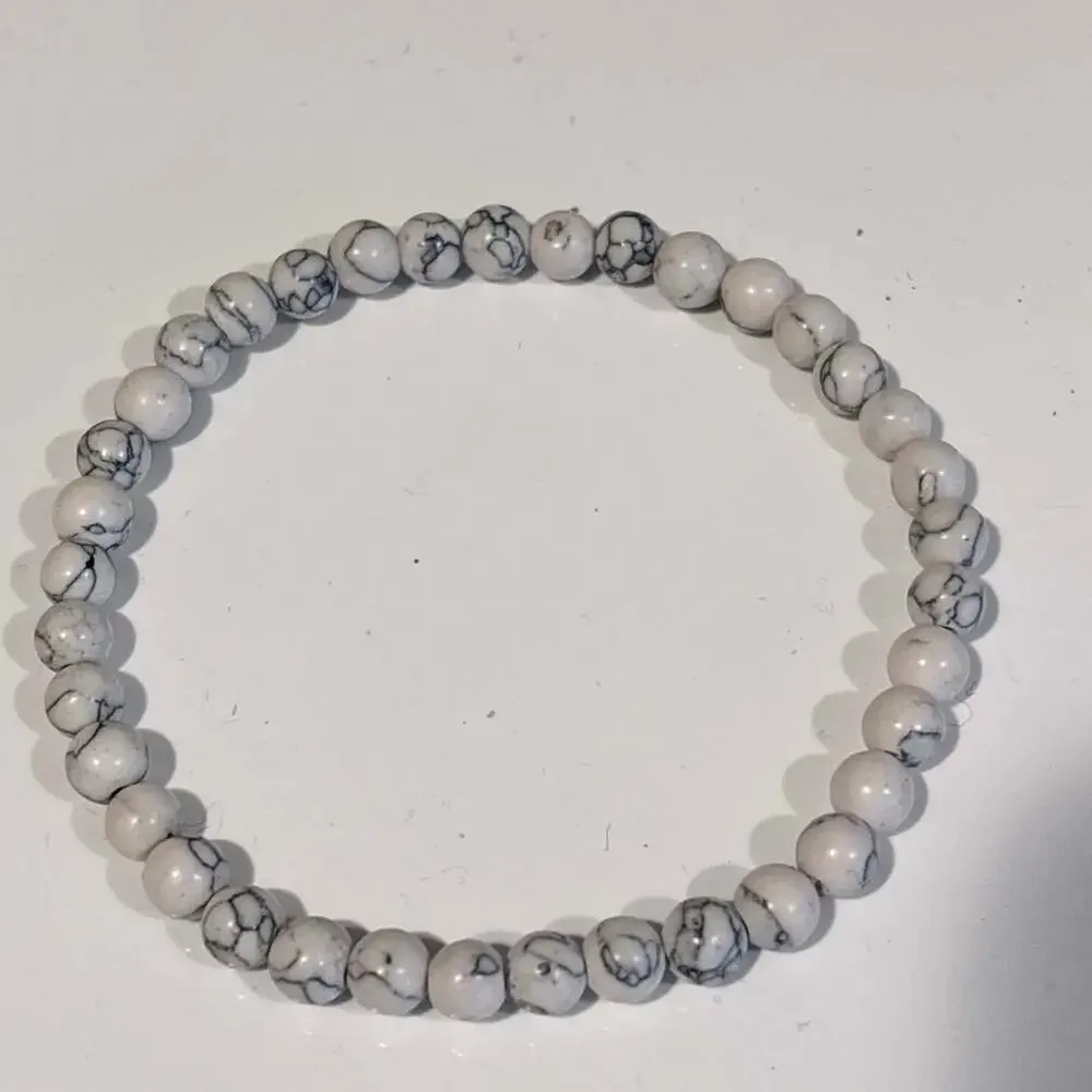 White Black Marble Howlite Stretchable Bracelet